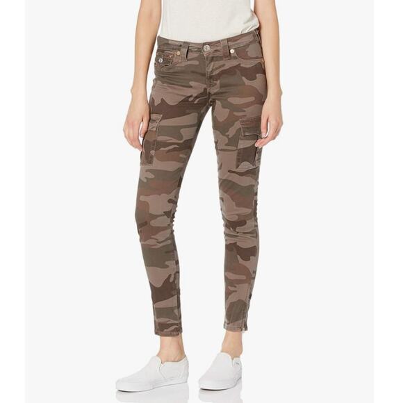 True Religion Womens Camo Cargo Flap Pocket Super Stretchy Skinny Pants Size 27 - Picture 1 of 12